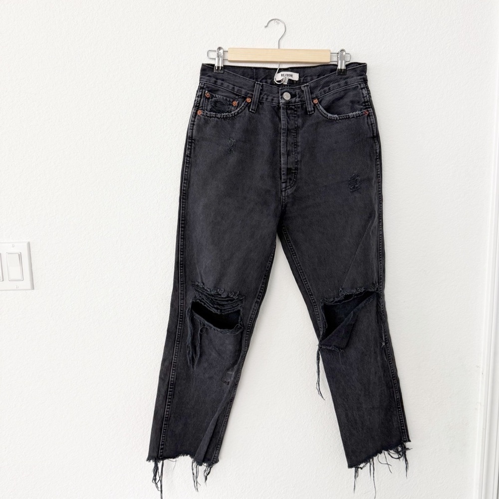 RE/DONE- Originals High Rise Loose in Washed Black w/ Rips- Size 28